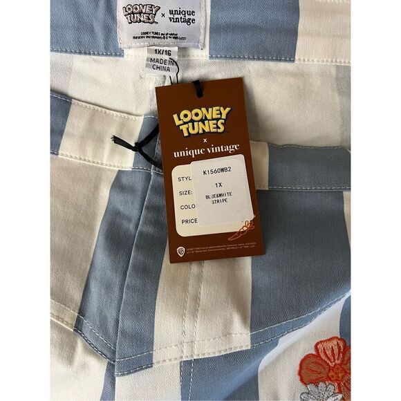 Unique Vintage x Looney Tunes Blue/White Striped Bugs Bunny Cigarette Pants NWT - Picture 5 of 7